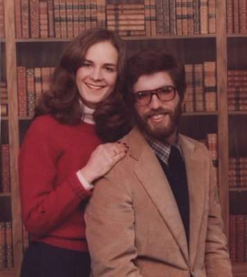 Olan Mills Backdrop #11: The Library, one of their most popular themes, as seen in this photo of the young Unabomber and his wife.