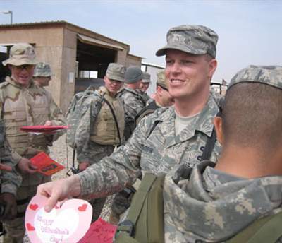 I sent my ex boyfriend, who is overseas, stuff for valentines day, because I know his new shitty girlfriend wont. =) Hearts for Troops!